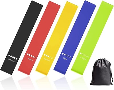 #ad Resistance Loop Exercise Bands Set of 5 with Instruction Guide and Carry $7.76