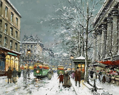 #ad French Winter Street View Oil Painting Wall art Giclee Printed on Canvas P632 $12.99