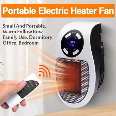 #ad Portable Electric Heater Plug In Wall Space Heater Adjustable Thermostat Remote $20.99