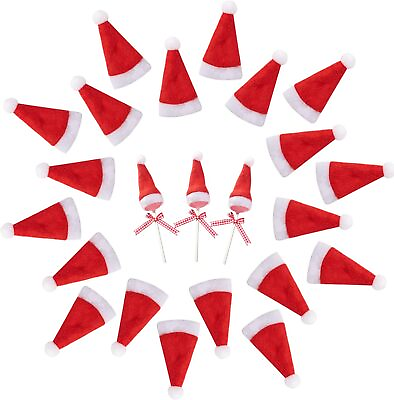 #ad 30Pcs Mini Santa Hats Christmas Lollipop Wine Bottles Tableware Cover DIY Decor $9.99
