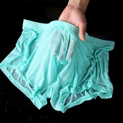 #ad Boxer Briefs Underwear Mens Sexy Sheer See Through Mesh Trunks Shorts Underpants $10.48