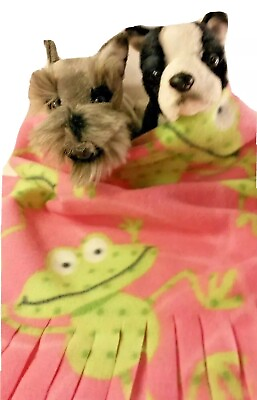 #ad DOG SIZE FLEECE BLANKETS Pet Blanket Travel Throw Cover PINK FROGS $16.00