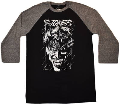 #ad DC Comics Mens The Joker Black amp; Gray Raglan 3 4 Sleeve Shirt New M $9.99