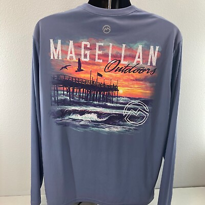 #ad Magellan Outdoors Shirt Mens Large Blue Classic Fit Fish Gear Graphic Print Tee $16.95