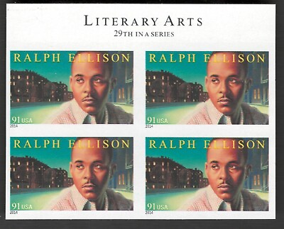 #ad US. 4866. 91c Ralph Ellison . Imperf.. NDC Block of 4 w Header. MNH. 2014 $13.99