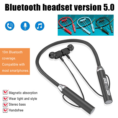 #ad Bluetooth5.0 Headset TWS Wireless Neckband Earbuds 5D Magnetic Stereo Headphones $8.12