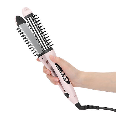 #ad 2‑in‑1 Hair Straightener Flat Iron Hot Round Brush Hair Straightening Brush GIP $41.65