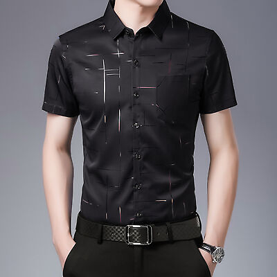 #ad Fashion Shirt Short Sleeve Comfortable Slim Printed Men Shirt Men $13.36