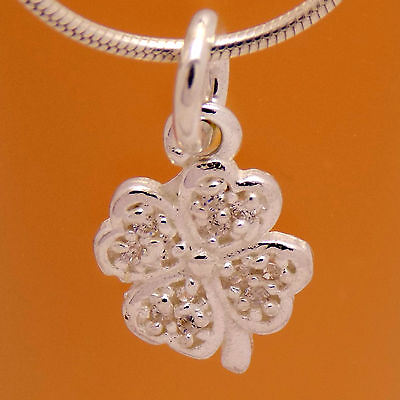 #ad Charming Solid 925 Sterling Silver Lovely 4 Leaf Clover Flower White CZ Pendant $13.13