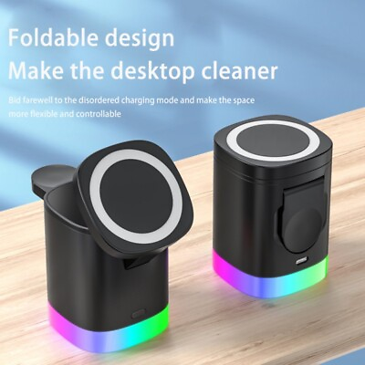#ad 3in1 Magnetic Wireless Fast Charger For Smart Phone RGB Ambient Light Charging S $35.00