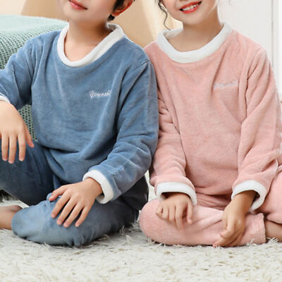 #ad Kids Girls Cotton Flannel Outfits Long Sleeve Tops Pants Winter Warm Homewear $19.56