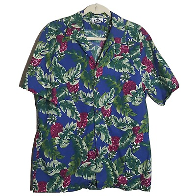 #ad Vtg Hilo Hattie Aloha Hawaiian Floral Purple Pineapples Cotton Shirt Men’s XL $24.00
