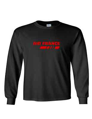 #ad Air France Vintage Red Logo Shirt French Airline Black Long Sleeve T Shirt $23.99