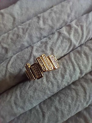 #ad NEW GOLD PLATED ADJUSTABLE DIAMANTE BAR RING V4 DO05 FREE POUCH GBP 3.99