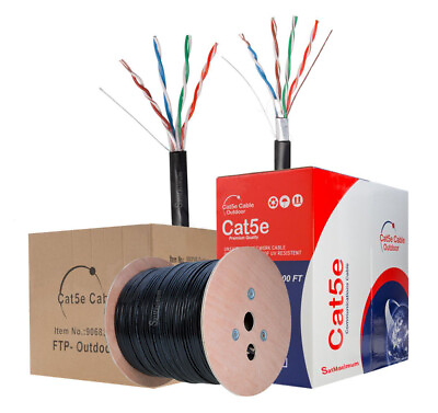 #ad Cat5e OUTDOOR 500ft 1000ft Cable Waterproof Ethernet Solid Direct Burial Cable $84.95