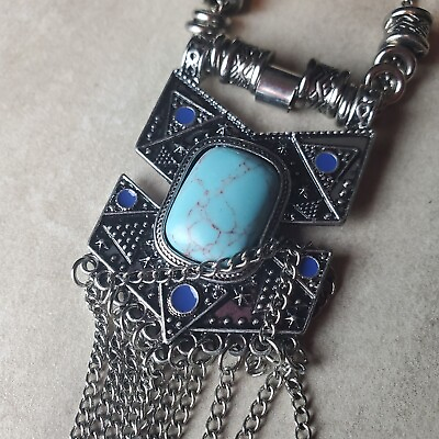 #ad Red Camel Necklace With Sea Blue Turquoise Pendant And 30quot; Chain With Danglers $14.57
