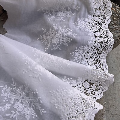 #ad Embroidered cotton Lace trim 14 inches 35cm wide for Bridal Crochet Fabric $10.00
