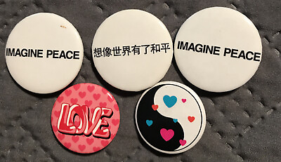 #ad Vintage Pinback Collectible Button Set of 5 Imagine Peace Lot 8 Assorted 1.25 1. $8.10