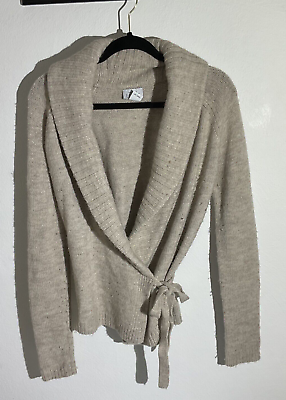 #ad Ann Taylor Loft Size S Wool Blend Wrap Sweater Tan Ties at Side.Vintage $12.00