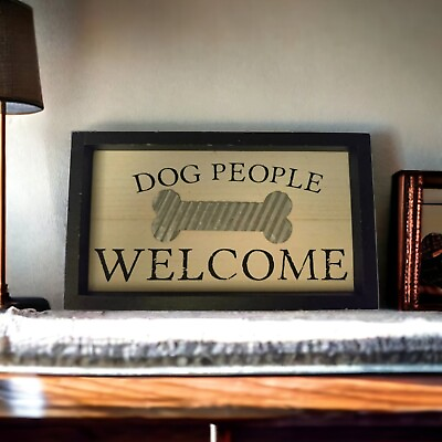 #ad Dog People Welcome Sign in Painted Wood with Metal Bone Accent Distressed look $15.00