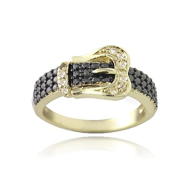 #ad Gold Tone over 925 Silver White Topaz amp; Champagne Diamond Accent Buckle Ring $27.99