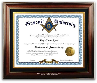 #ad Masonic University Freemasonry Personalized Diploma Gold Seal Novelty Gift Color $12.99