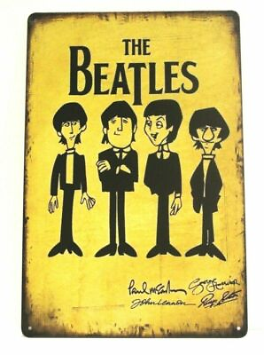 #ad The Beatles Tin Metal Poster Sign Vintage Rustic Style Cartoon Drawing Sketch XZ $10.97