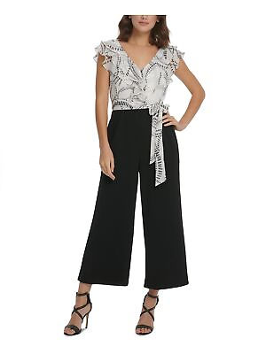 #ad DKNY Womens Ruffled Flutter Sleeve V Neck Party Cropped Jumpsuit $28.99