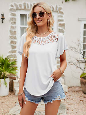 #ad Lace Detail Round Neck Short Sleeve T Shirt $30.99