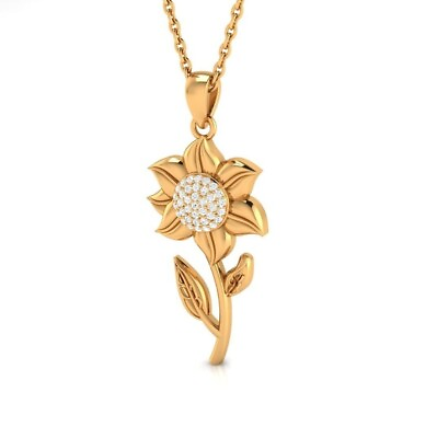 #ad Round Cut Lab Grown Diamond Necklace 14k Yellow Gold Charming Flower Pendant $328.12