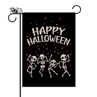 #ad Halloween Skeleton Garden Flag Happy Halloween Vertical Double Sided Holiday ... $100.35