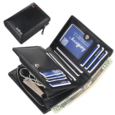 #ad Slim Mens Leather Wallet Multi Card Holder Zipper Pocket Coin Purse Billfold US $10.85