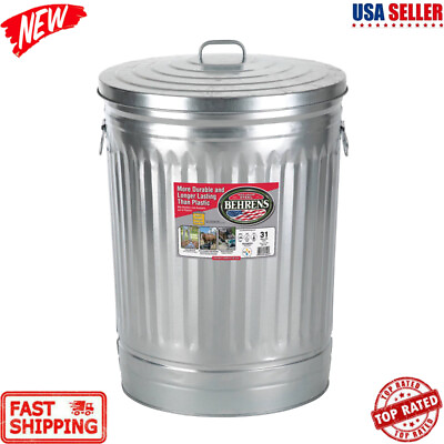 #ad 31 Gallon Steel Trash Can Durable Made To Last Garbage Cans 100% Recyclable Hot $29.84