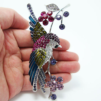 #ad Vintage Style Swallow Bird Flower Brooch Pin Rhinestone Crystal Multi Enamel $11.62