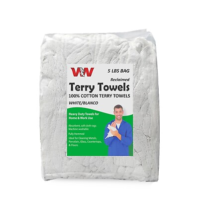 #ad White Terry Towel 100% Cotton Cleaning Rags 5 lbs. Bag Multipurpose Cleaning $24.49