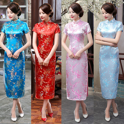 #ad Women Summer Dress Chinese Traditional Silk Satin Cheongsam Evening Party Qipao GBP 13.96