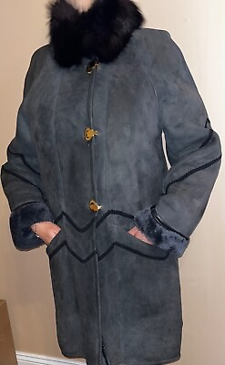 #ad Navy Genuine Shearling Coat Sheepskin Size: Small $259.00