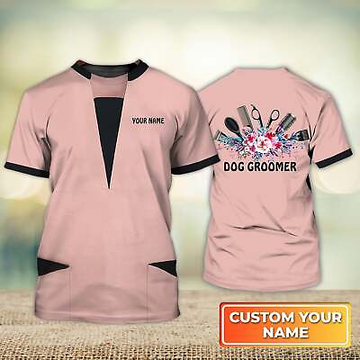 #ad Groomer Dog Groomer Pet Groomer Uniform Pink And Black Salon Pet Personalized Na $23.99