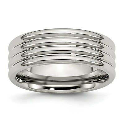 #ad Stainless Steel Grooved 8mm Polished Band $23.96