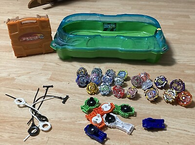 #ad Hasbro BeyBlade Metal Fury Mixed Pieces w Metal Fury Carrying Cases and Arena $75.00