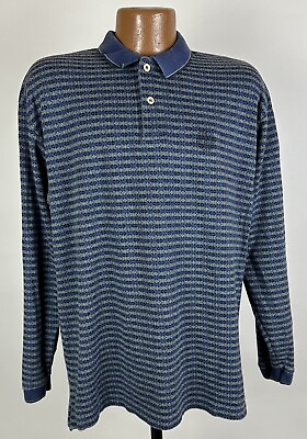 #ad Vintage 90s Ashworth Polo Shirt Men Large Long Sleeve Blue Geometric Golf USA $18.99