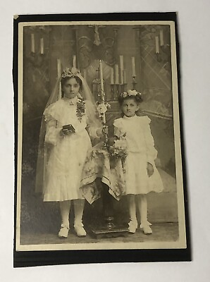 #ad Antique Cabinet Card Photo First Holy Communion Little Girls Dress Catholic $9.95