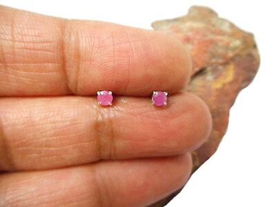 #ad Small Round Pink RUBY Sterling Silver 925 Gemstone Stud Earrings 3 mm GBP 17.99