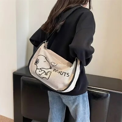 #ad Snoopy Japanese Cartoon Canvas messenger Bag Women#x27;s Large Capacity Shoulder Bag $29.99