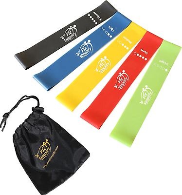 #ad Resistance Loop Exercise Bands with Instruction Guide and Carry Bag Set of 5 $15.88