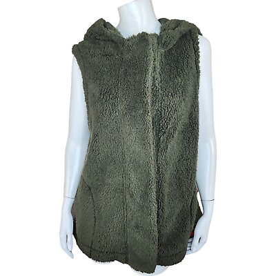 #ad Koolaburra by UGG Brushed Back Sherpa Cozy Vest Olive Night XL Sleeveless Hooded $25.00
