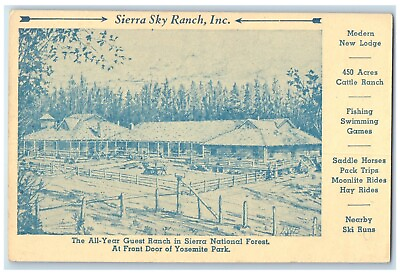 #ad 1940 Sierra Sky Ranch Inc National Forest Yosemite Park Map Oakhurst CA Postcard $29.95