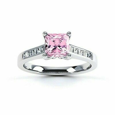 #ad 3.25Ct Princess Pink amp; White Lab Created Diamond Engagement Ring 14K White Gold $252.18