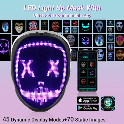 #ad LED Face Mask Party Costumes Cosplay Bluetooth Light Up Shining Mask Theater Dj $39.99