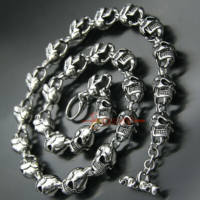 #ad Men#x27;s Heavy Stainless Steel Skull Chain Link Necklace Retro Silver Gothic Punk $51.29